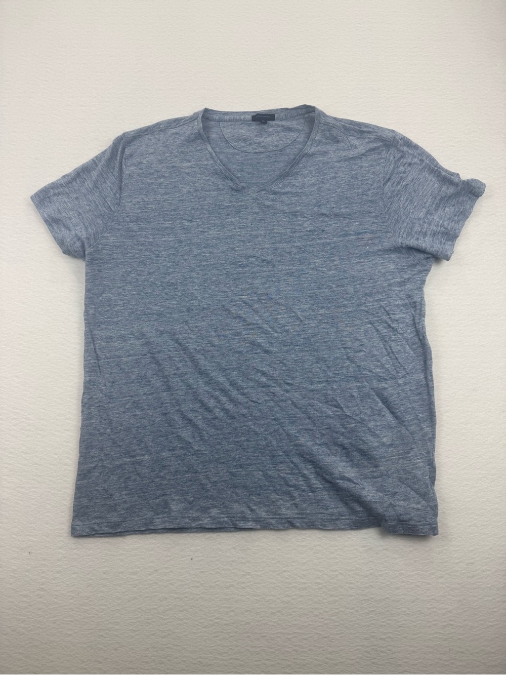 Patrick Assaraf Men's 100% Linen V-Neck T-Shirt Blue Heathered Size XL Luxury